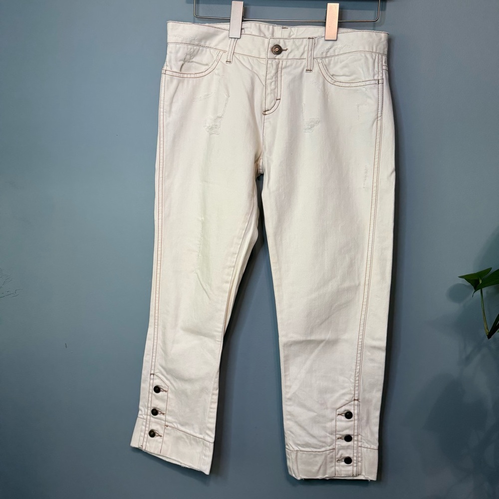 United Colors of Benetton Vintage Low Rise Crop Jeans. Off White. Sz 40 (4-6 US)
